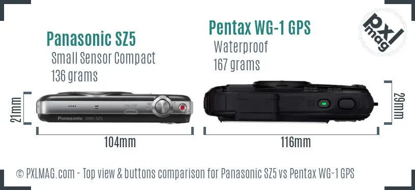 Panasonic SZ5 vs Pentax WG-1 GPS top view buttons comparison