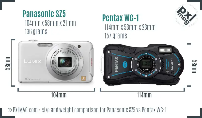 Panasonic SZ5 vs Pentax WG-1 size comparison
