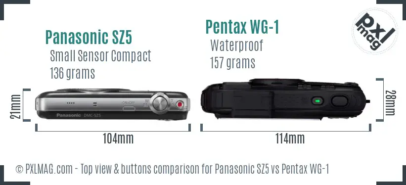 Panasonic SZ5 vs Pentax WG-1 top view buttons comparison