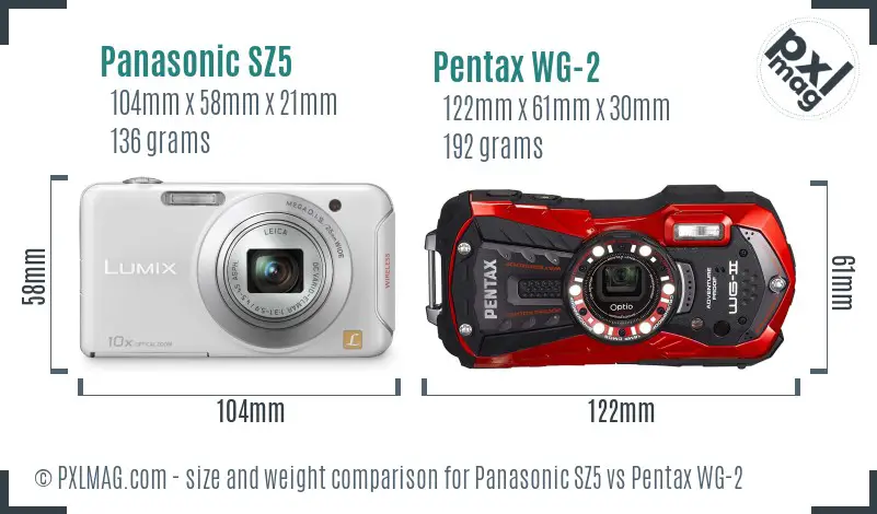 Panasonic SZ5 vs Pentax WG-2 size comparison