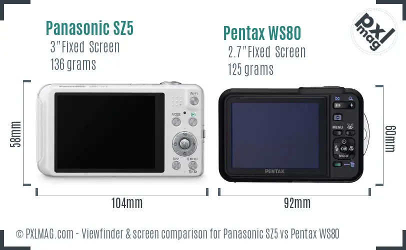 Panasonic SZ5 vs Pentax WS80 Screen and Viewfinder comparison