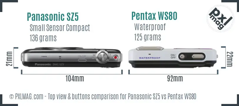 Panasonic SZ5 vs Pentax WS80 top view buttons comparison