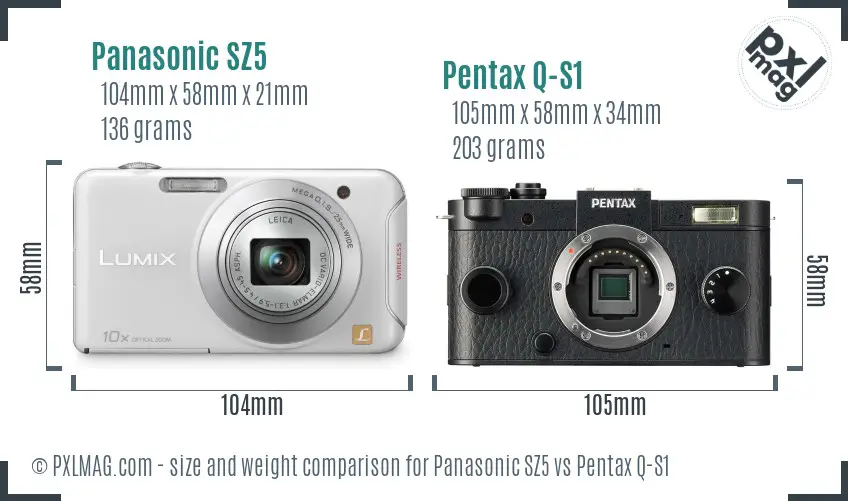 Panasonic SZ5 vs Pentax Q-S1 size comparison