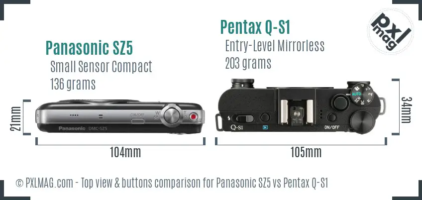 Panasonic SZ5 vs Pentax Q-S1 top view buttons comparison