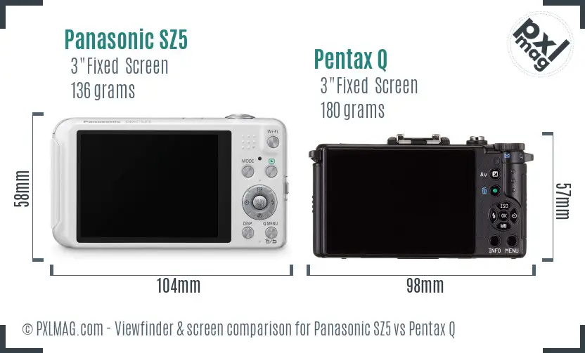 Panasonic SZ5 vs Pentax Q Screen and Viewfinder comparison