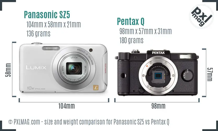 Panasonic SZ5 vs Pentax Q size comparison