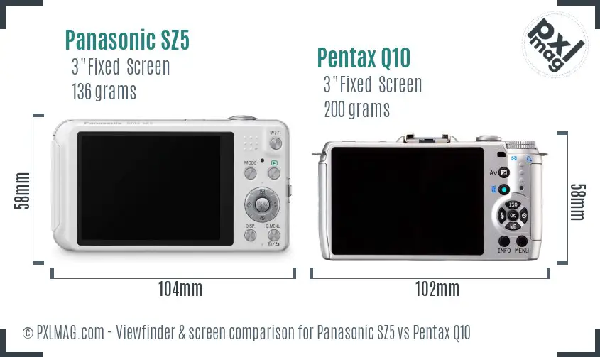 Panasonic SZ5 vs Pentax Q10 Screen and Viewfinder comparison