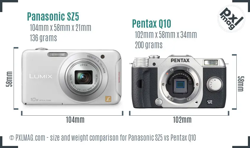 Panasonic SZ5 vs Pentax Q10 size comparison