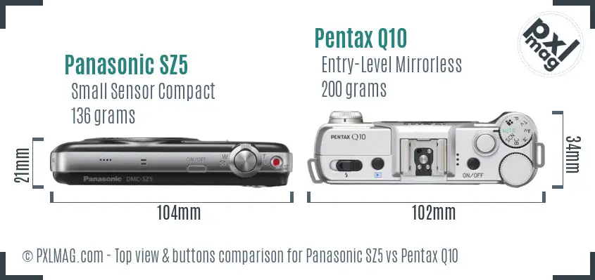 Panasonic SZ5 vs Pentax Q10 top view buttons comparison