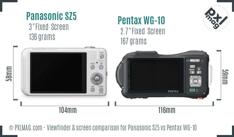 Panasonic SZ5 vs Pentax WG-10 Screen and Viewfinder comparison