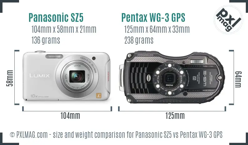 Panasonic SZ5 vs Pentax WG-3 GPS size comparison Panasonic SZ5 vs Pentax WG-3 GPS size comparison