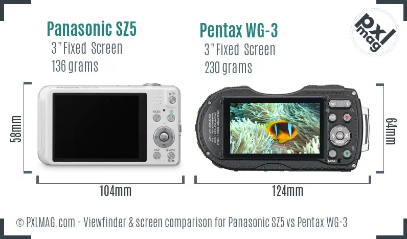 Panasonic SZ5 vs Pentax WG-3 Screen and Viewfinder comparison