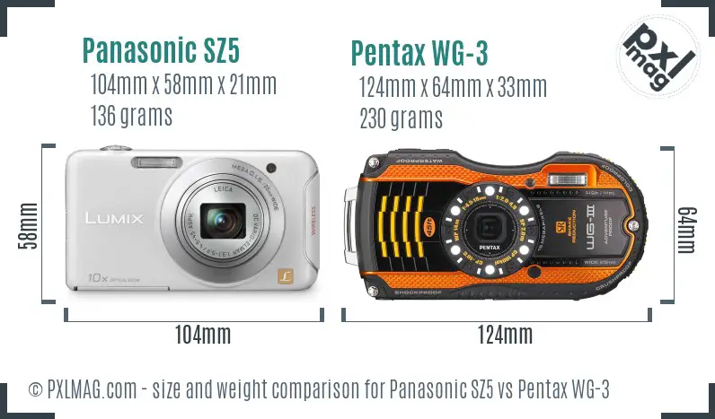 Panasonic SZ5 vs Pentax WG-3 size comparison