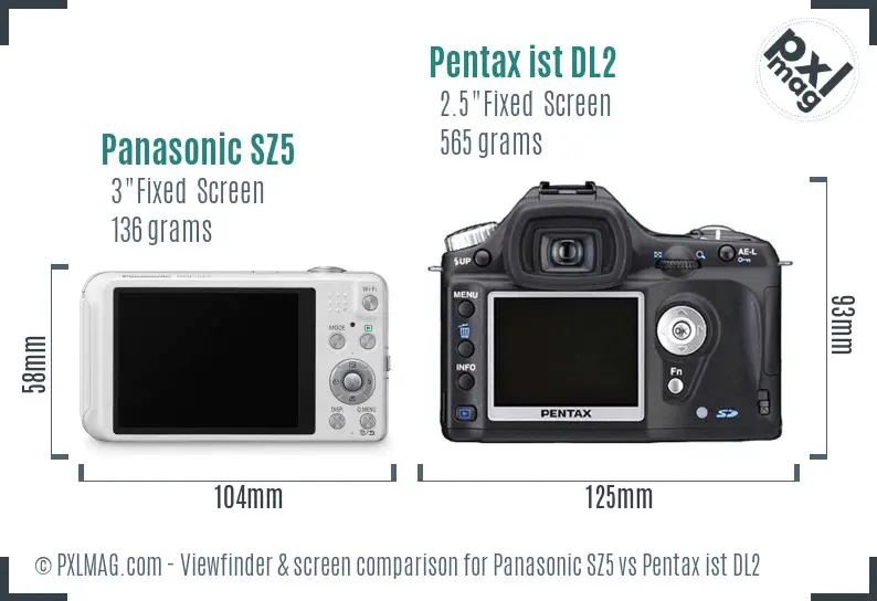 Panasonic SZ5 vs Pentax ist DL2 Screen and Viewfinder comparison