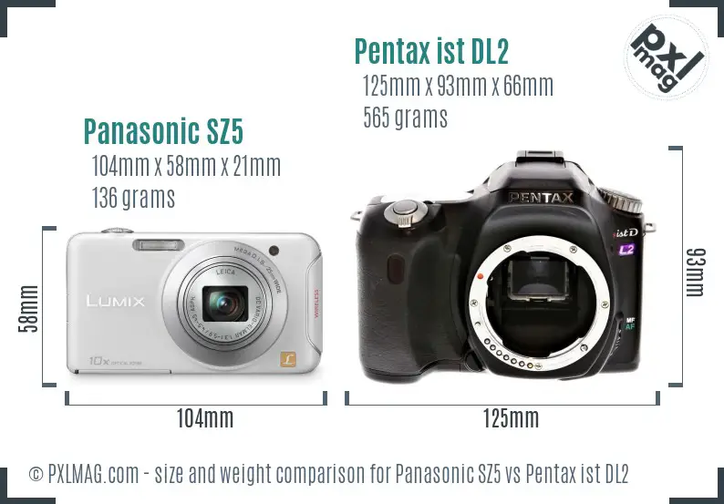 Panasonic SZ5 vs Pentax ist DL2 size comparison
