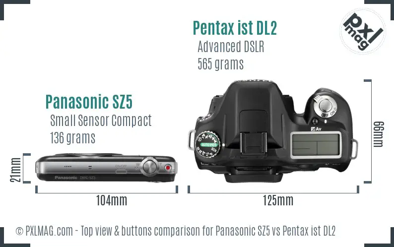 Panasonic SZ5 vs Pentax ist DL2 top view buttons comparison