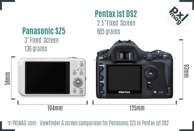 Panasonic SZ5 vs Pentax ist DS2 Screen and Viewfinder comparison