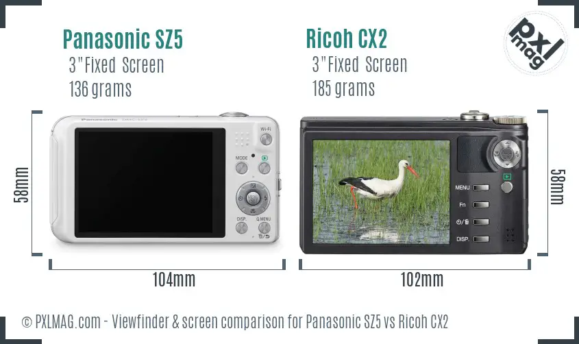 Panasonic SZ5 vs Ricoh CX2 Screen and Viewfinder comparison