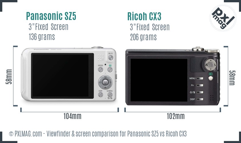 Panasonic SZ5 vs Ricoh CX3 Screen and Viewfinder comparison