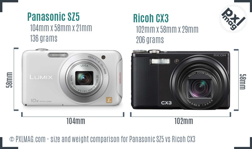 Panasonic SZ5 vs Ricoh CX3 size comparison Panasonic SZ5 vs Ricoh CX3 size comparison