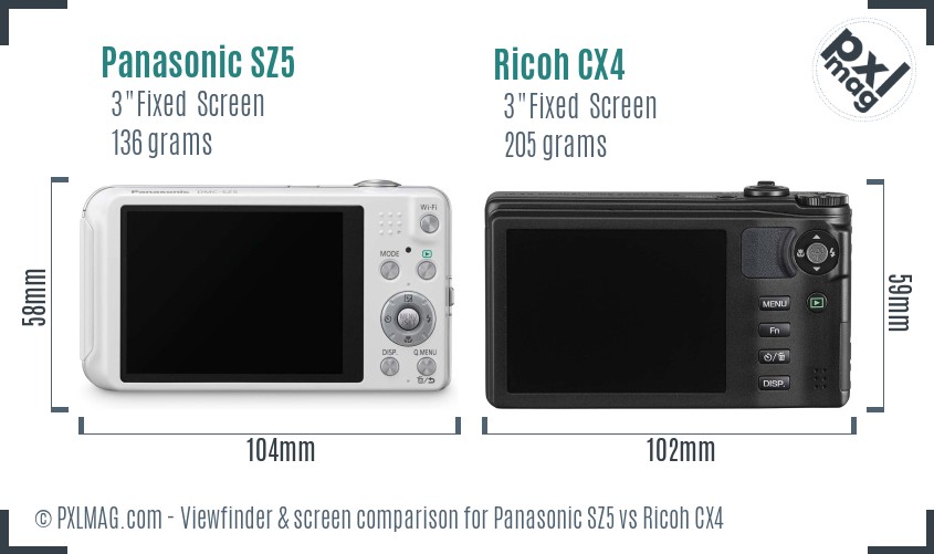 Panasonic SZ5 vs Ricoh CX4 Screen and Viewfinder comparison