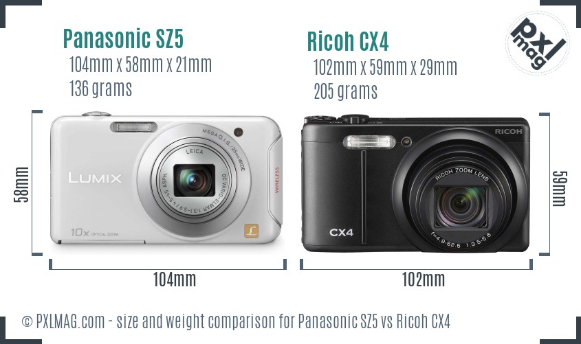 Panasonic SZ5 vs Ricoh CX4 size comparison Panasonic SZ5 vs Ricoh CX4 size comparison