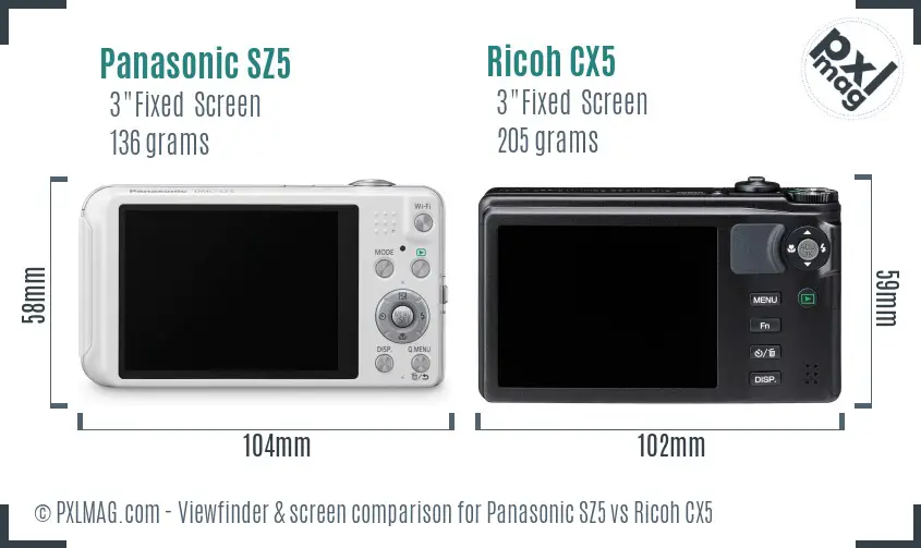 Panasonic SZ5 vs Ricoh CX5 Screen and Viewfinder comparison