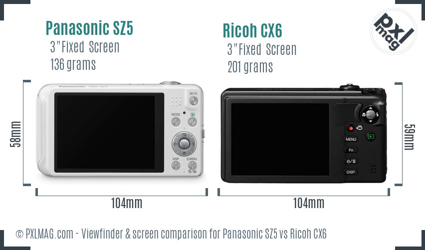 Panasonic SZ5 vs Ricoh CX6 Screen and Viewfinder comparison