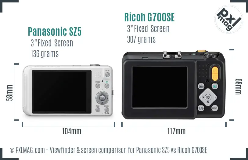 Panasonic SZ5 vs Ricoh G700SE Screen and Viewfinder comparison
