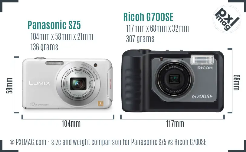 Panasonic SZ5 vs Ricoh G700SE size comparison