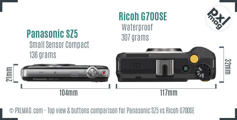 Panasonic SZ5 vs Ricoh G700SE top view buttons comparison