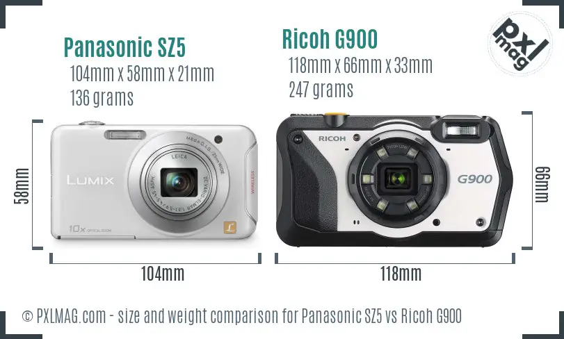 Panasonic SZ5 vs Ricoh G900 size comparison Panasonic SZ5 vs Ricoh G900 size comparison