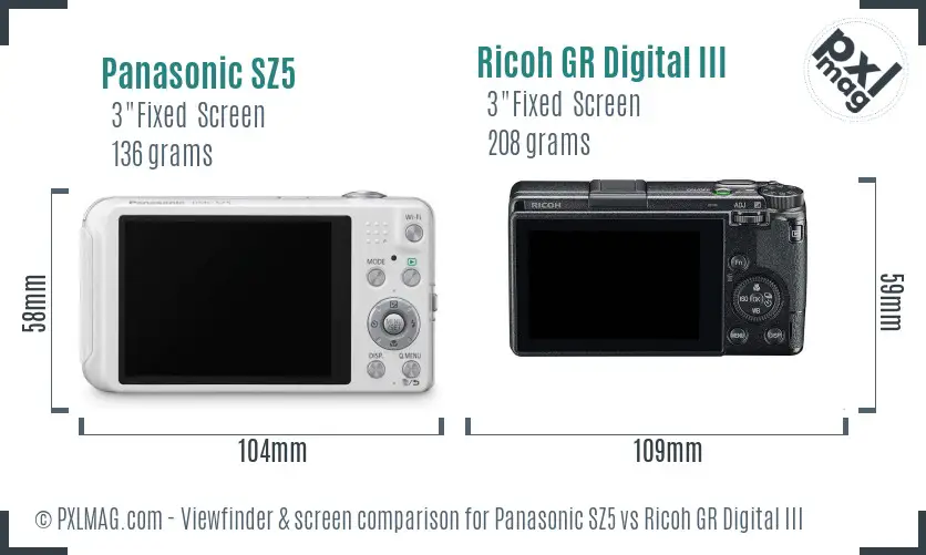 Panasonic SZ5 vs Ricoh GR Digital III Screen and Viewfinder comparison