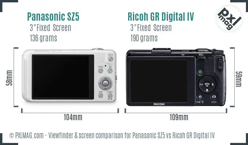 Panasonic SZ5 vs Ricoh GR Digital IV Screen and Viewfinder comparison