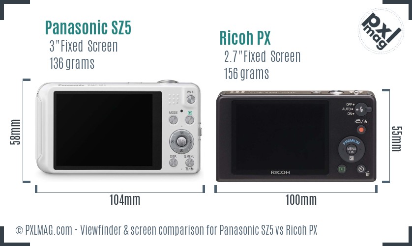 Panasonic SZ5 vs Ricoh PX Screen and Viewfinder comparison
