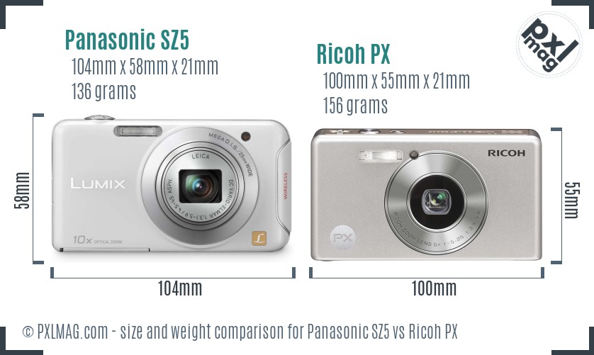 Panasonic SZ5 vs Ricoh PX size comparison Panasonic SZ5 vs Ricoh PX size comparison