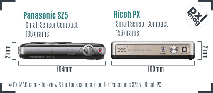 Panasonic SZ5 vs Ricoh PX top view buttons comparison
