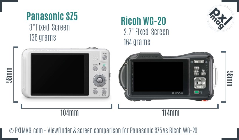 Panasonic SZ5 vs Ricoh WG-20 Screen and Viewfinder comparison