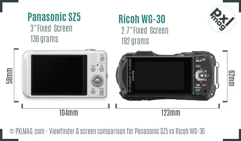 Panasonic SZ5 vs Ricoh WG-30 Screen and Viewfinder comparison