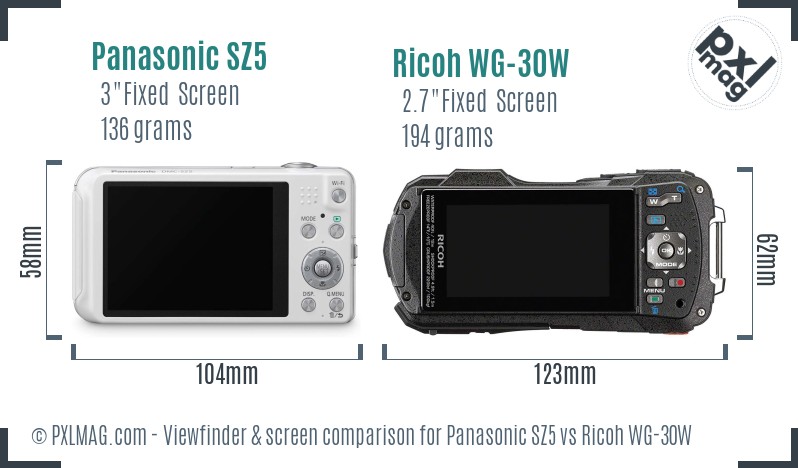 Panasonic SZ5 vs Ricoh WG-30W Screen and Viewfinder comparison