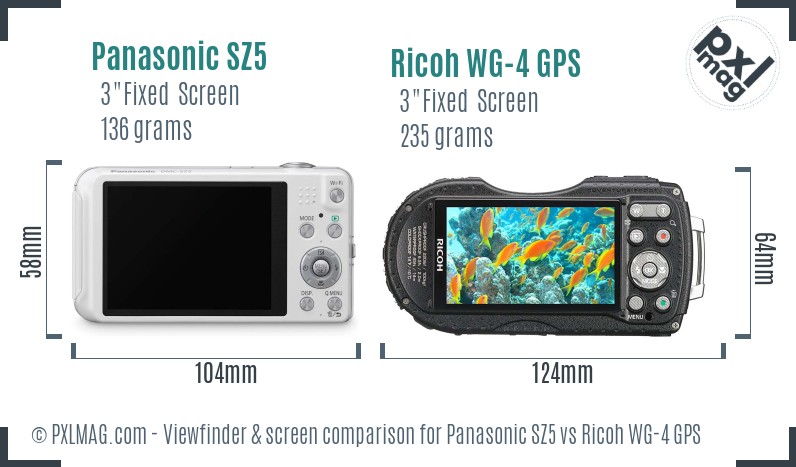 Panasonic SZ5 vs Ricoh WG-4 GPS Screen and Viewfinder comparison