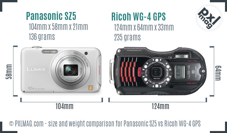 Panasonic SZ5 vs Ricoh WG-4 GPS size comparison Panasonic SZ5 vs Ricoh WG-4 GPS size comparison