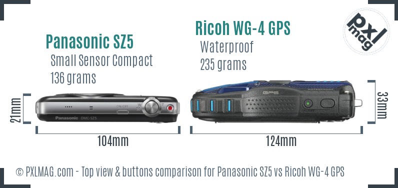 Panasonic SZ5 vs Ricoh WG-4 GPS top view buttons comparison