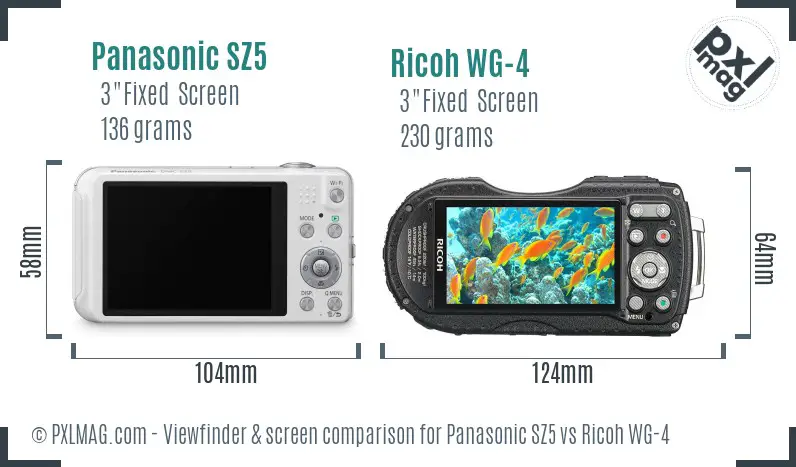 Panasonic SZ5 vs Ricoh WG-4 Screen and Viewfinder comparison