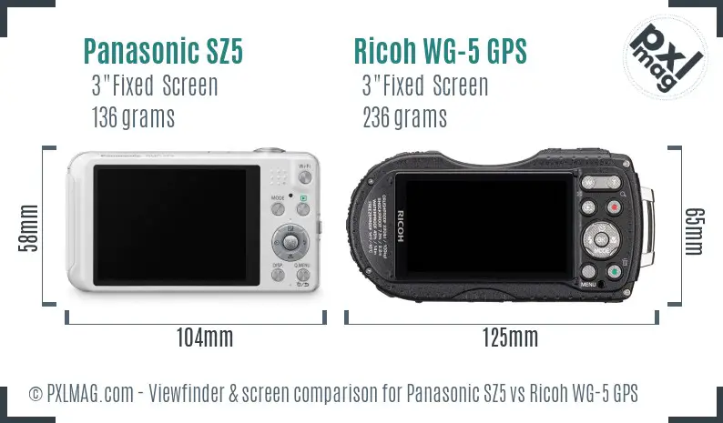 Panasonic SZ5 vs Ricoh WG-5 GPS Screen and Viewfinder comparison