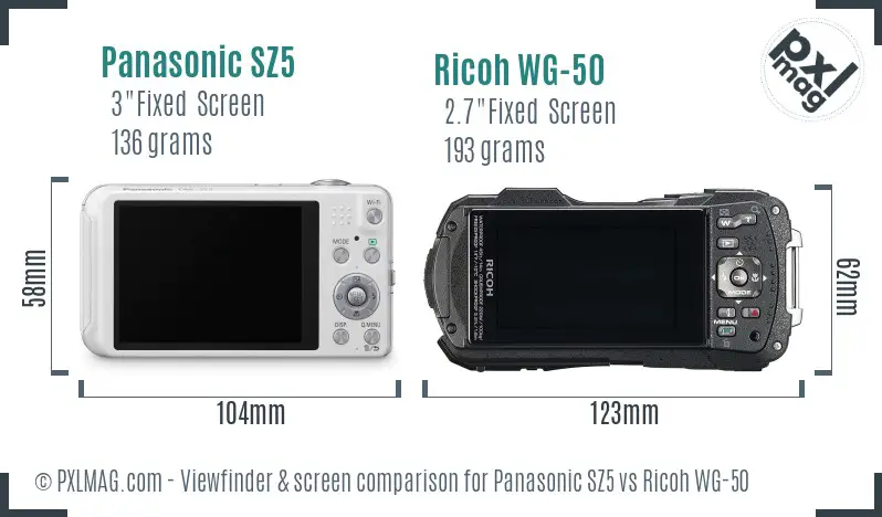 Panasonic SZ5 vs Ricoh WG-50 Screen and Viewfinder comparison