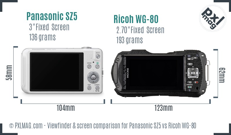 Panasonic SZ5 vs Ricoh WG-80 Screen and Viewfinder comparison