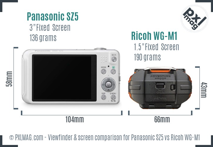 Panasonic SZ5 vs Ricoh WG-M1 Screen and Viewfinder comparison