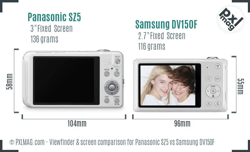 Panasonic SZ5 vs Samsung DV150F Screen and Viewfinder comparison