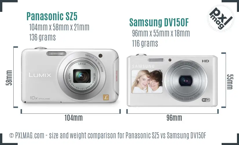 Panasonic SZ5 vs Samsung DV150F size comparison